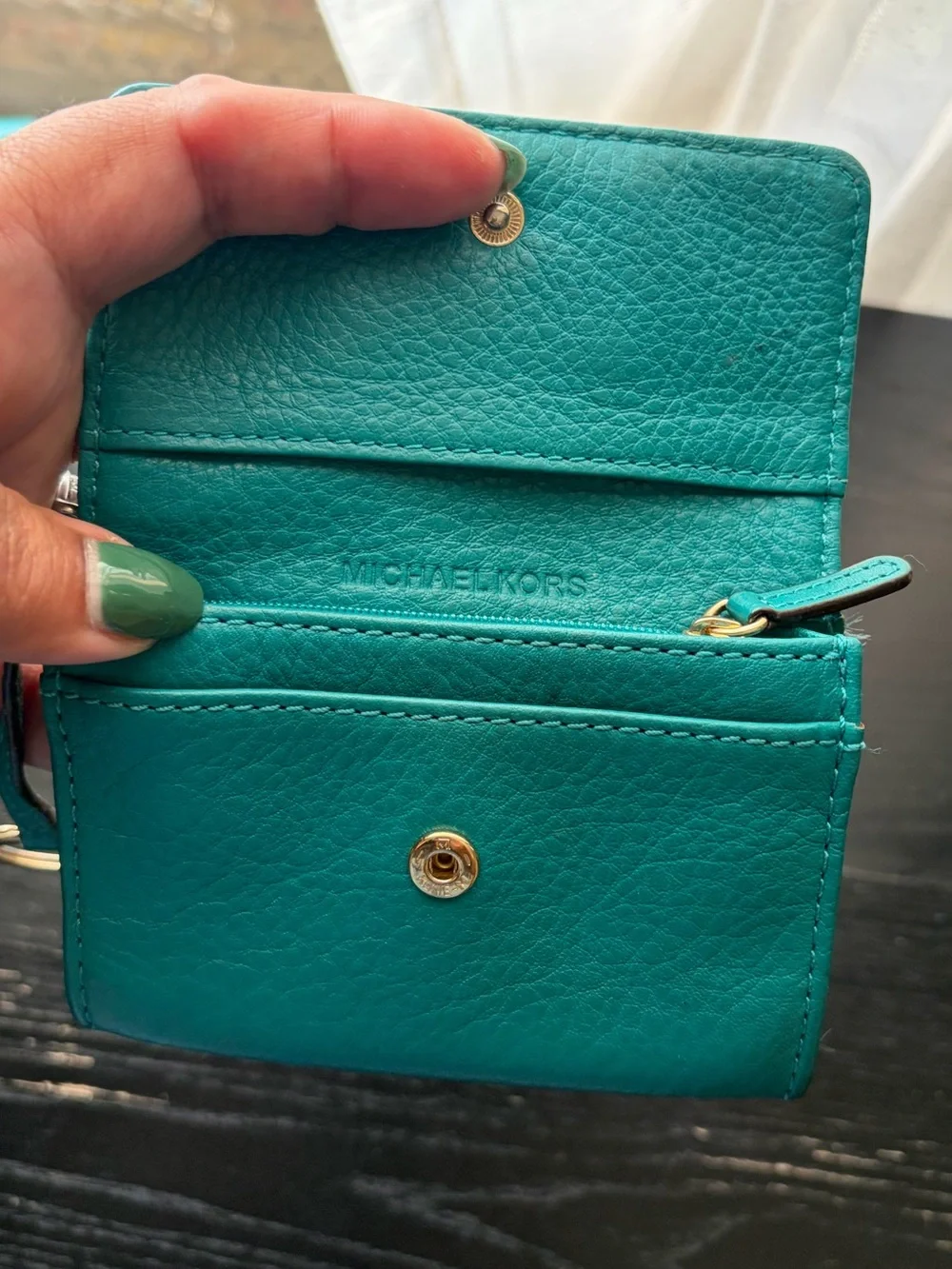 Michael Kors Teal Leather Coin Pouch with Gold Hardware